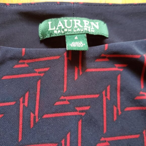 Lauren Ralph Lauren Navy Blue & Red Ruched Sheath Dress - Picture 2 of 5